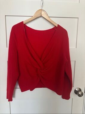 Club Monaco Red V-Neck Twist-Front Cashmere Sweater